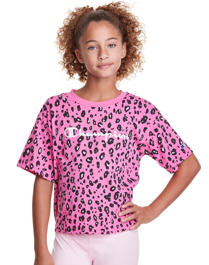 Champion T-Shirt Meisjes - Roze/Zwart - Boxy Leopard Print ( 081327-BWF )